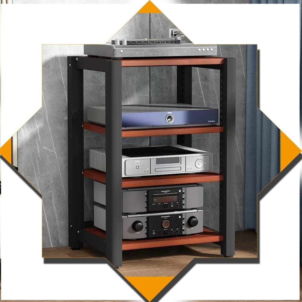 NILZA 3 Tier Movable Stereo Cabinet Av Stand DVD CD Player Stand Storage Shelf Amplifier Rack Audio Video Entertainment Center Rack With Brake Wheel, Audio Cabinet For Home/ffice/Theater(4 Tier-60x50x
