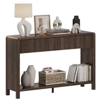 FATORRI Console Sofa Table with 2 Drawers, Wood Couch Table Behind Sofa, Farmhouse Entryway Tables for Hallway Storage (47.2 inch, Dark Walnut)