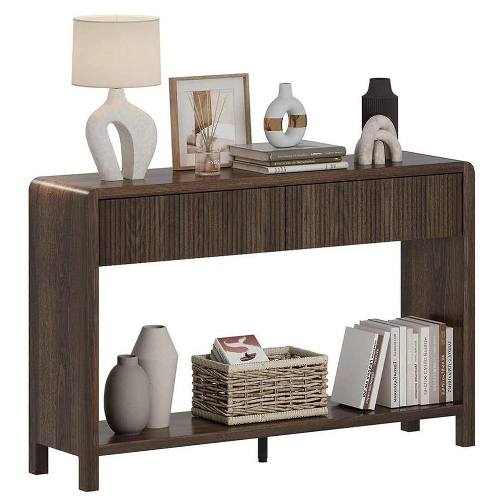 FATORRI Console Sofa Table with 2 Drawers, Wood Couch Table Behind Sofa, Farmhouse Entryway Tables for Hallway Storage (47.2 inch, Dark Walnut)