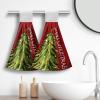 Lealeg Merry Christmas Tree Hanging Kitchen Towels Red Green Xmas Hand Towel with Hanging Loop Winter Holiday Hanging Dish Towels 2PCS Soft Absorbent Washcloth Tie Towel for Bathroom Kitchen 12x17 view 2