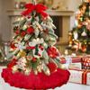 ORTIGIA Mini Red Christmas Tree Skirt 14 Inch with POM POM Soft Plush Faux Fur Xmas Tree Skirt for Table Top Tree Mini Small Christmas Tree Home Holiday Party Ornaments Indoor Decor Decoration view 2