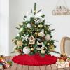 ORTIGIA Mini Red Christmas Tree Skirt 14 Inch with POM POM Soft Plush Faux Fur Xmas Tree Skirt for Table Top Tree Mini Small Christmas Tree Home Holiday Party Ornaments Indoor Decor Decoration view 3