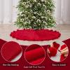 ORTIGIA Mini Red Christmas Tree Skirt 14 Inch with POM POM Soft Plush Faux Fur Xmas Tree Skirt for Table Top Tree Mini Small Christmas Tree Home Holiday Party Ornaments Indoor Decor Decoration view 4