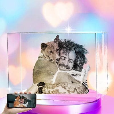 Personalized Custom 3D Holographic Photo Etched Engraved Inside The Crystal with Your Own Picture (Birthday, Wedding Gift, Memorial, Mother's Day, Valentine's, Christmas,) (PetRecHorizontal_Medium)