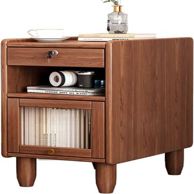 Solid Wood Small Bedside Cabinet Bedroom with Lock Locker Modern Minimalist Bedside Narrow Slit Storage Cabinet