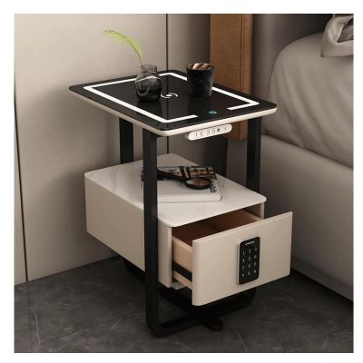 YOIPOA Nightstand Bedside Smart Nightstand with Charging Station High Gloss Led with Smart Combination Lock Bedroom Bedside Cabinet Safe and Stable