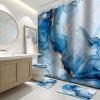 Lnond 4Pcs Bathroom Sets with Shower Curtain and Rugs, Marble Bathroom Shower Curtain Sets, Blue Gold Modern Art Bathroom Sets with Rugs and Accessories view 1