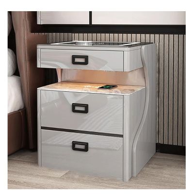 YOIPOA Nightstand Bedside Smart Nightstand with Charging Station with 2 Drawers with Open Storage Tall Led Bedside Cabinet Bedroom Safe and Stable