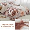 Khaki Quilt Set King Size Bedding Set 3 Pieces Boho Floral Quilt Bedspread Soft Microfiber Lightweight Flower Coverlet Set with 2 Pillow Shams for All Season 90"x104" view 4