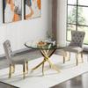 Round Dining Table Set for 2, Modern 3 Piece Dining Room Set w/36 Round Glass Gold Kitchen Table and 2 Grey Velvet Upholstered Chairs, Round Coffee Table Set for Living Room Apartment view 1