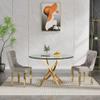 Round Dining Table Set for 2, Modern 3 Piece Dining Room Set w/36 Round Glass Gold Kitchen Table and 2 Grey Velvet Upholstered Chairs, Round Coffee Table Set for Living Room Apartment view 2