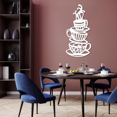 LARNT Coffee Time Metal Wall Decor, Coffee Cups Metal Wall Art, Cup Wall Decor, Coffee Wall Decor, Dining Table Wall Decor, Dining Room Wall Decor, Kitchen Wall Decor (White, 11"x24"|28x60cm)