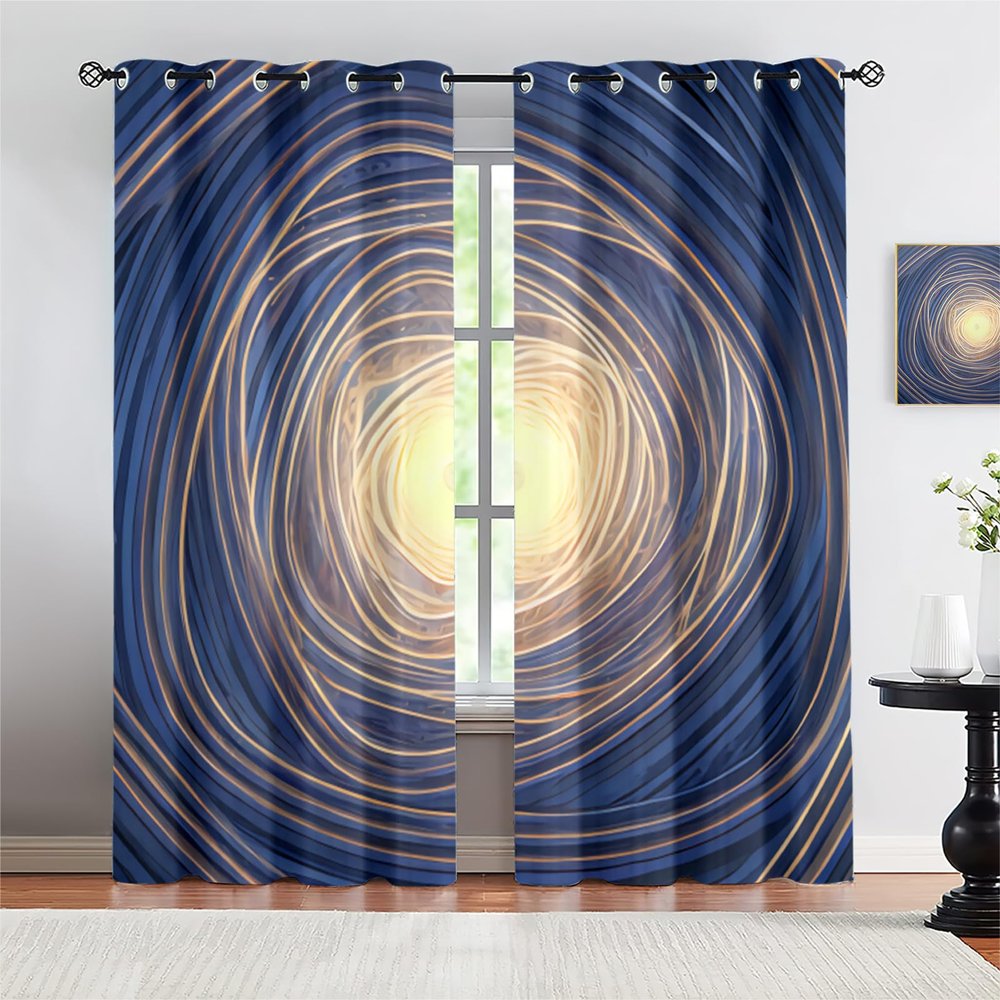 FIHIOJA Blue Spiral Black Hole Print Curtain, Abstract Vertigo Art Design Blackout Window Curtain, Grommet Thermal Insulated Window Curtain, for Bedroom Living Room Home Decor - 42x63in