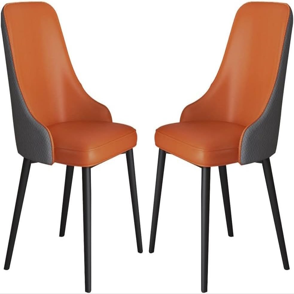 Aimery Kitchen Leather Kitchen Dining Chairs Set of 2 Bedroom Room Balcony Sofa Chair(Orange+Dark Grey)