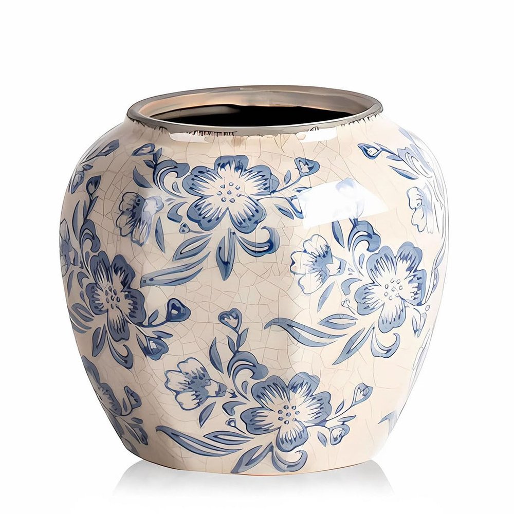 XIUWOUG Blue and White Porcelain Vases for Flowers Ceramic Ginger Jar Vases Chinoiserie Vases for Home Decor,Living Room Decor,G