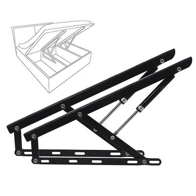 2Pcs Hydraulic Bed Lift Mechanism, Lifting Bed Lift Mechanism, Heavy-Duty Bed Box Spring Hinges,Gas Strut Lift Support, Safety Pneumatic Gas Spring Lid Stay for Toy Box Chest Bench(Black,60cm/2ft)