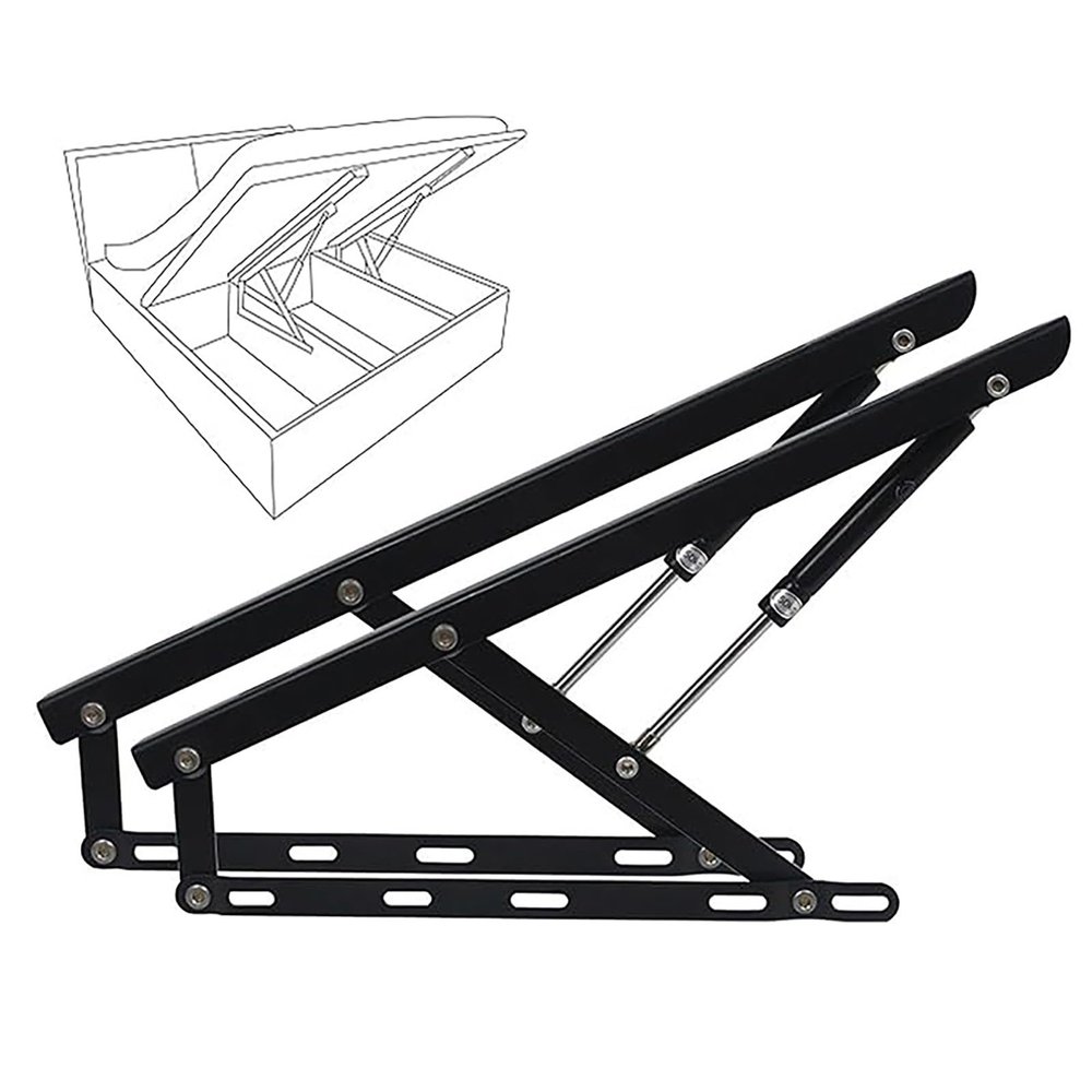 2Pcs Hydraulic Bed Lift Mechanism, Lifting Bed Lift Mechanism, Heavy-Duty Bed Box Spring Hinges,Gas Strut Lift Support, Safety Pneumatic Gas Spring Lid Stay for Toy Box Chest Bench(Black,60cm/2ft)