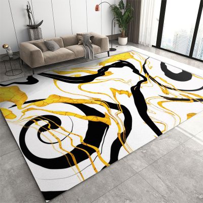Abstract Black Yellow Irregular Stripes Art Area Rug, European Luxury Large Area Rug, Non Slip Backing Low Pile Washable Carpet for Living Room Bedroom Kitchen Office Floor Mat - 4 ft x 6 ft