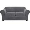 CLGTY Stretch Sofa Cover, 3 Piece Velvet Couch Cover for 2 Cushion Couch Loveseat Cover Soft Sofa Slipcover for Dog Thick Furniture Protector with Elastic Bottom Washable-Dark Grey-Medium-XL view 1