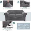 CLGTY Stretch Sofa Cover, 3 Piece Velvet Couch Cover for 2 Cushion Couch Loveseat Cover Soft Sofa Slipcover for Dog Thick Furniture Protector with Elastic Bottom Washable-Dark Grey-Medium-XL view 4