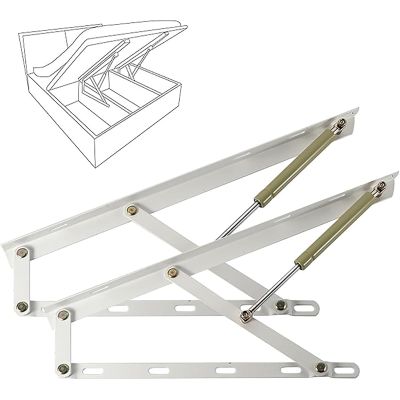2Pcs Hydraulic Bed Lift Mechanism, Lifting Bed Lift Mechanism, Heavy-Duty Bed Box Spring Hinges,Gas Strut Lift Support, Safety Pneumatic Gas Spring Lid Stay for Toy Box Chest Bench(White,60cm/2ft)