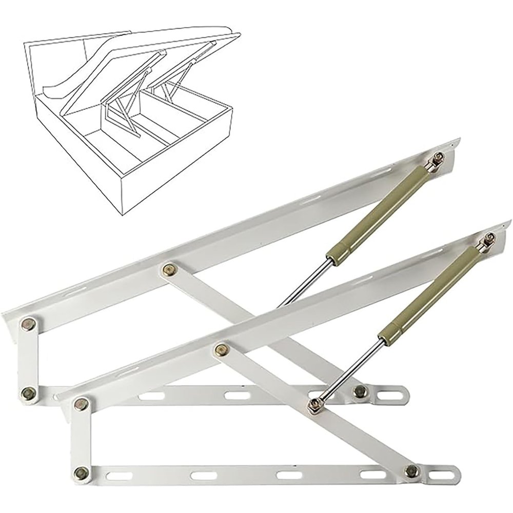 2Pcs Hydraulic Bed Lift Mechanism, Lifting Bed Lift Mechanism, Heavy-Duty Bed Box Spring Hinges,Gas Strut Lift Support, Safety Pneumatic Gas Spring Lid Stay for Toy Box Chest Bench(White,60cm/2ft)