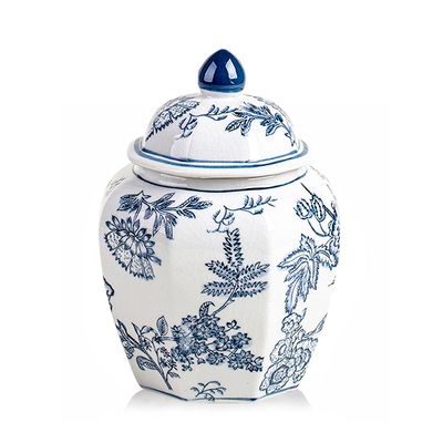 XIUWOUG Blue and White Porcelain Vases for Flowers Ceramic Ginger Jar Vases Chinoiserie Vases for Home Decor,Living Room Decor,B1