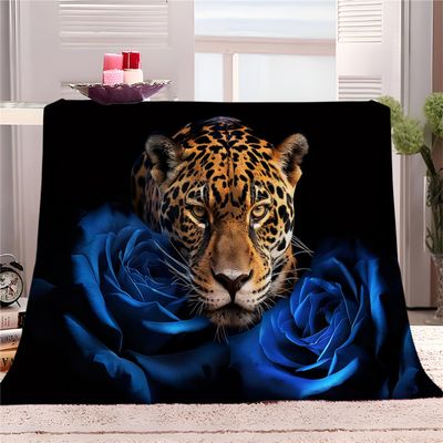 Animal Golden Jaguar Flannel Fleece Throw Blankets Twin 40" x 50" Soft Cozy Print Throw, Black Fluffy Fall Blanket Plush Home Decor for Couch Bed Sofa Living Room Bedroom, Gifts Blanket