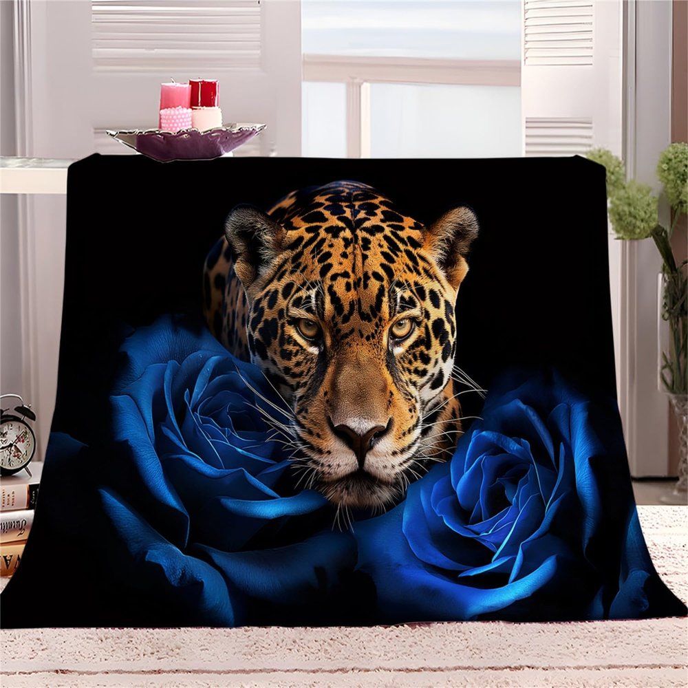 Animal Golden Jaguar Flannel Fleece Throw Blankets Twin 40" x 50" Soft Cozy Print Throw, Black Fluffy Fall Blanket Plush Home Decor for Couch Bed Sofa Living Room Bedroom, Gifts Blanket