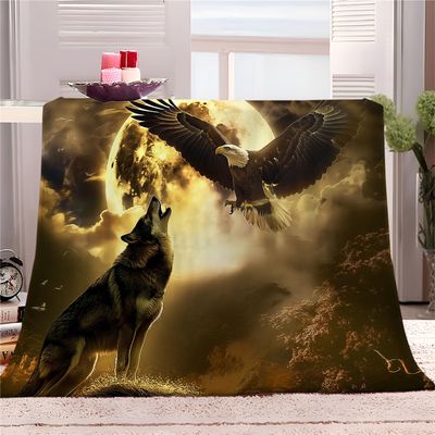 Fleece Throw Blankets for Couch Sofa or Bed Baby 27" x 40", Soft Fuzzy Animal Wolf Eagle Pattern Flannel Blanket, Sherpa Throw Comfy for All Seasons, Gold Decorative Bedding Gift Lightweight Blanket