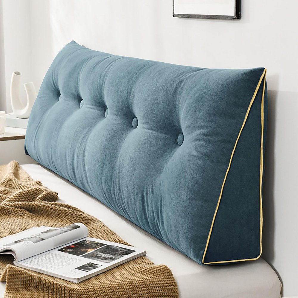 ABJGHYUT Triangular Headboard Pillow Wedge Pillow for Headboard Gap Headboard Pillow Twin Daybed Pillows Backrest Pillow with Side Pockets,F,60x50x20cm