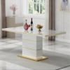 70'' Luxury Rectangle Dining Table for 4-6, Modern High Glossy White Gold Dining Room Table with Stainless Steel Base, Stable MDF Pillar Kitchen Table for 6, Wood Kitchen & Dining Table for Home view 1