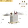 70'' Luxury Rectangle Dining Table for 4-6, Modern High Glossy White Gold Dining Room Table with Stainless Steel Base, Stable MDF Pillar Kitchen Table for 6, Wood Kitchen & Dining Table for Home view 2