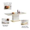 70'' Luxury Rectangle Dining Table for 4-6, Modern High Glossy White Gold Dining Room Table with Stainless Steel Base, Stable MDF Pillar Kitchen Table for 6, Wood Kitchen & Dining Table for Home view 4