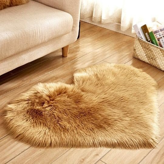 Aria Doejay Plush Heart Shaped Carpet Cute Rug - Non-Slip Mat Fluffy Rug Floor Blanket Sofa Cushion - Shaggy Rugs for Living Room, Kitchen& Bedroom Home Decor- Material Wool-Like, (Khaki, Medium)