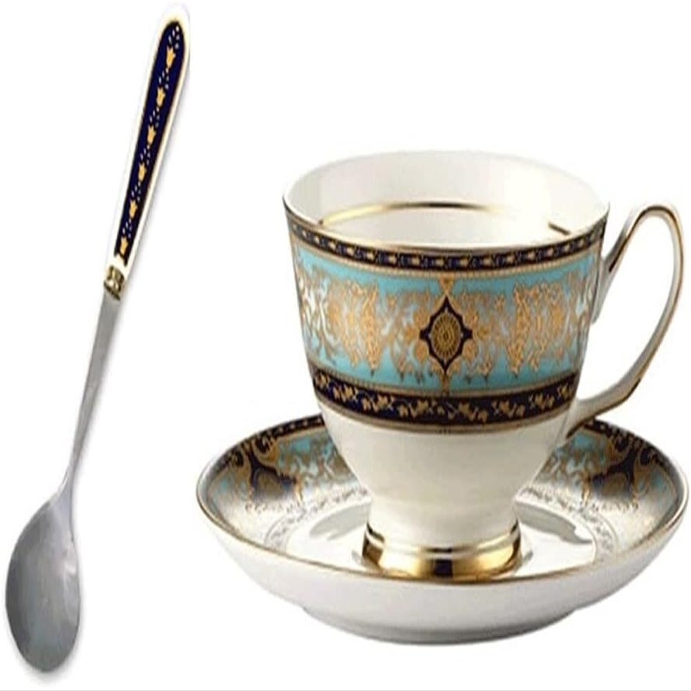 Glass Tea Cup Flower Tea Cup Glass Coffee Cup Reusable Porcelain Coffee Mug and Saucer Set 8.45oz/250ml Luxurious Hand Painted Latte Cups Cappuccino Mugs Teacups Drinking Tumblers Beverage Mug Pinea