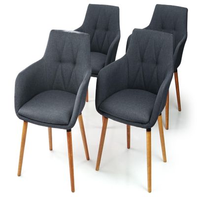 Wickerix Set of 4 Modern Dining Upholstered Armchairs, Comfortable Chairs for Kitchen, Dining, Living Room Accent Chairs w Armrest, Wood Legs, Padded Seat, Dark Gray Color