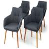 Wickerix Set of 4 Modern Dining Upholstered Armchairs, Comfortable Chairs for Kitchen, Dining, Living Room Accent Chairs w Armrest, Wood Legs, Padded Seat, Dark Gray Color view 1