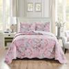 Grand Linen 3-Piece King Size Wave Edged Oversized Quilt Set 120 inch X 106 inch All Seasons Large Bedspread, Pillow Shams Lightweight Soft Coverlet Pink Blue White Colors Bed Cover Floral Pattern view 2