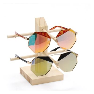 Glasses Holder Stand Solid Wood Glass Display Holder Sunglass Display Holder Wood Glass Display Rack Double Linen Glass Showcase Spectacle Holder(2)