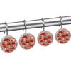 Decorative Stainless Steel Shower Hooks, 12 Pack of Crystal Glass Accents for Room and Bedroom Curtain Rods, Red Mushroom Pattern view 2