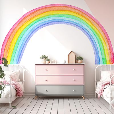 Kingarch Large Watercolor Rainbow Wall Decals, Colorful Peel and Stick Vinyl Nursery Wall Decor, Removable Home Room Wall Decor Murals Stickers for Kids Girls Toddler Bedroom Living Room Playroom