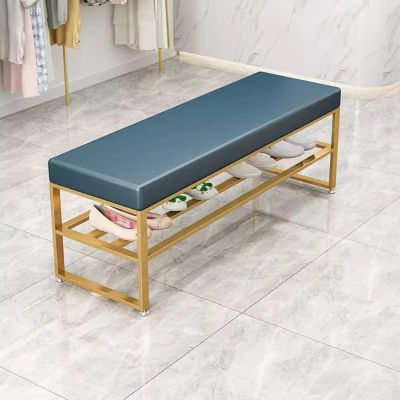 Shoe Storage Bench Entryway Bench Faux Leather Shoe Bench 2 Tier Upholstered Bench with Storage Shelf Long Bench Metal Frame