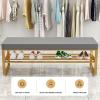 Shoe Storage Bench Entryway Bench Faux Leather Shoe Bench 2 Tier Upholstered Bench with Storage Shelf Long Bench Metal Frame view 3