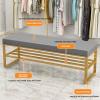 Shoe Storage Bench Entryway Bench Faux Leather Shoe Bench 2 Tier Upholstered Bench with Storage Shelf Long Bench Metal Frame view 4