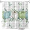 Fall Thanksgiving Shower Curtain, Autumn Pumpkins Eucalyptus Leaves Shower Curtains Set with Hooks, White Blue Green Gray Plaid Waterproof Fabric Bathroom Curtains Decor Accessories,Stall 36 X 72 Inch view 1