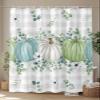 Fall Thanksgiving Shower Curtain, Autumn Pumpkins Eucalyptus Leaves Shower Curtains Set with Hooks, White Blue Green Gray Plaid Waterproof Fabric Bathroom Curtains Decor Accessories,Stall 36 X 72 Inch view 4