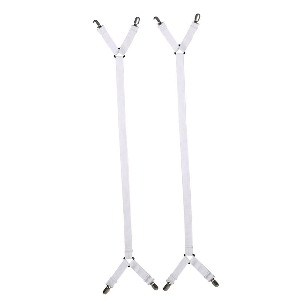 Luzhengyang Set of 2 Elastic Bed Sheet Fasteners Straps Grippers - Keep Your Sheets Firmly in Place - Adjustable Clips for Fitted Flat Sheets - for All Bed Sizes - 2.3m - White