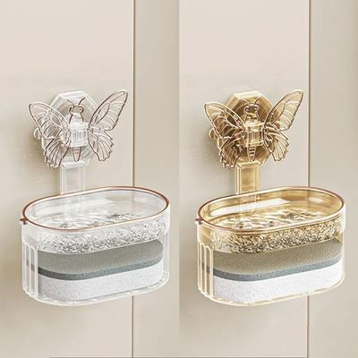 HYAOYMEND Butterfly suction cup soap box wall mounted non-punch household high-end bathroom wall high-end drain soap box