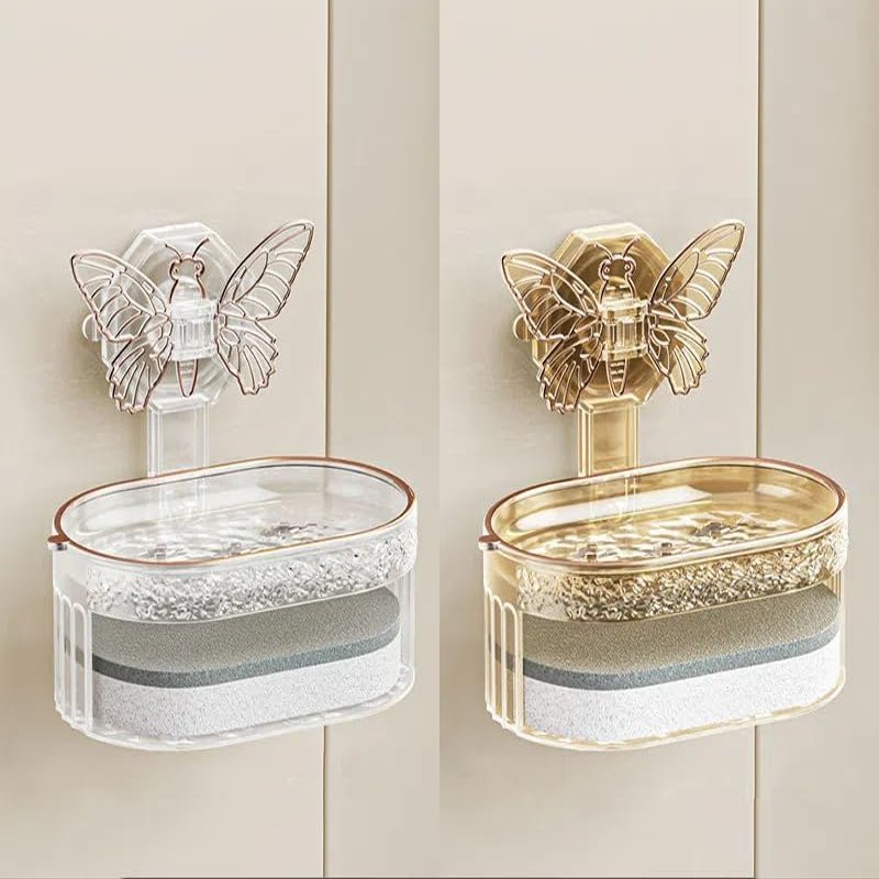 HYAOYMEND Butterfly suction cup soap box wall mounted non-punch household high-end bathroom wall high-end drain soap box